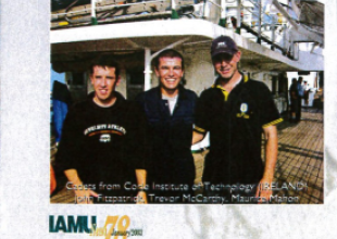 01.2003_IAMU News_Students of the Cork Institute of Technology, Ireland_John Fitzpatrick, Trevor McCarthy, and Maurice Mahon in training on the Dar Młodzieży as part of the institution’s cooperation within IAMU