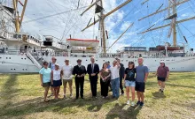Captain of the Dar Młodzieży, Michał Sadowski, with members of the Polish diaspora in Norfolk. Photo