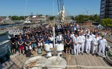 Group photo on board in Boston. Photo: A Dopke