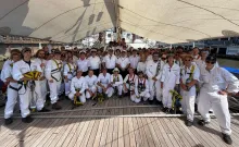 Group photo on board the Dar Młodzieży. Photo: Adrian Dopke