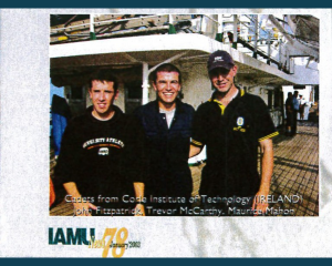 01.2003_IAMU News_Students of the Cork Institute of Technology, Ireland_John Fitzpatrick, Trevor McCarthy, and Maurice Mahon in training on the Dar Młodzieży as part of the institution’s cooperation within IAMU