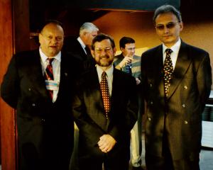 Year 2000 - From left to right Prof Osman Kamil Sag Technical University in Istanbul, USCG Commander Christopher Young, Chair of the IMO STCW subcommittee, Prof Bogumil Łączyński, Gdynia Maritime Academy