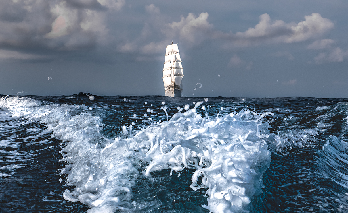 Dar Młodzieży na morzu pod żaglami