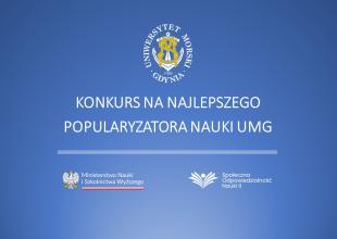 Plansza z tytułem Konkurs na najlepszego popularyzatora nauki UMG