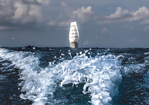 Dar Młodzieży na morzu pod żaglami