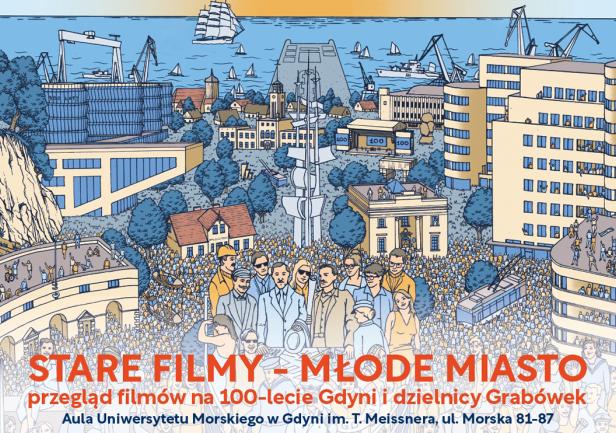 Plansza promująca wydarzenie &bdquo;Stare Filmy - Młode Miasto&rdquo;