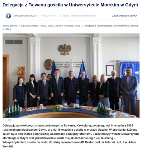 Delegacja z Tajwanu gościła w Uniwersytecie Morskim w Gdyni